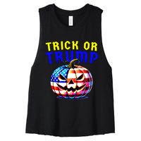 Trick Or Trump Donald Trump 2024 Halloween Pumpkin Women's Racerback Cropped Tank