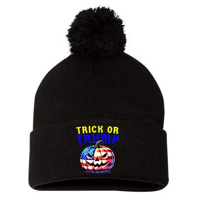 Trick Or Trump Donald Trump 2024 Halloween Pumpkin Pom Pom 12in Knit Beanie