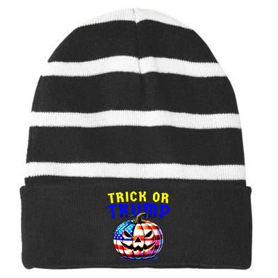 Trick Or Trump Donald Trump 2024 Halloween Pumpkin Striped Beanie with Solid Band