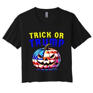 Trick Or Trump Donald Trump 2024 Halloween Pumpkin Women's Crop Top Tee