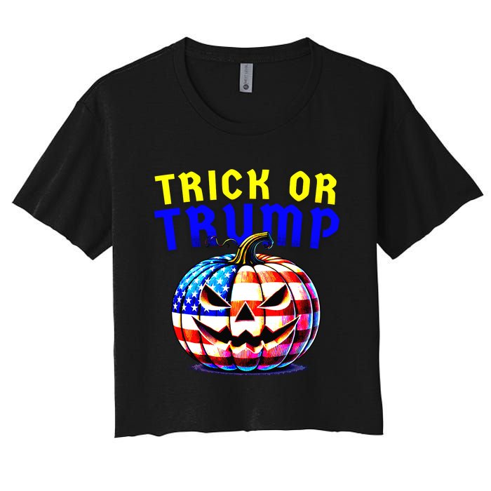 Trick Or Trump Donald Trump 2024 Halloween Pumpkin Women's Crop Top Tee