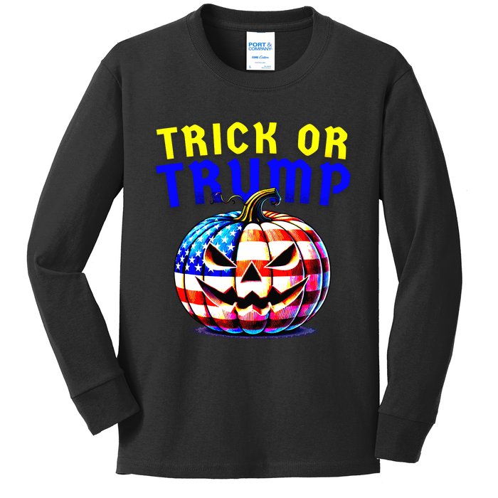 Trick Or Trump Donald Trump 2024 Halloween Pumpkin Kids Long Sleeve Shirt