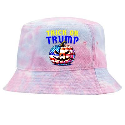 Trick Or Trump Donald Trump 2024 Halloween Pumpkin Tie-Dyed Bucket Hat