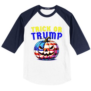 Trick Or Trump Donald Trump 2024 Halloween Pumpkin Baseball Sleeve Shirt