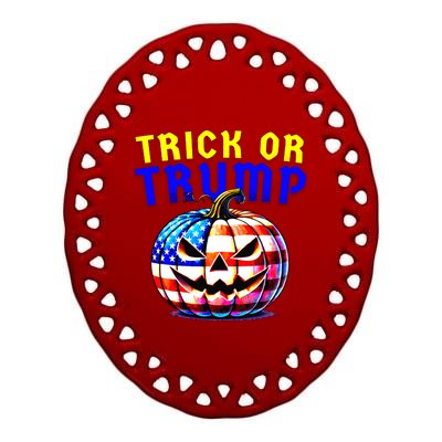 Trick Or Trump Donald Trump 2024 Halloween Pumpkin Ceramic Oval Ornament