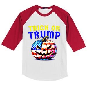 Trick Or Trump Donald Trump 2024 Halloween Pumpkin Kids Colorblock Raglan Jersey