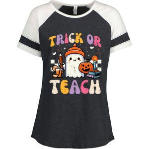 Trick Or Teach Ghost Teacher School Halloween Enza Ladies Jersey Colorblock Tee