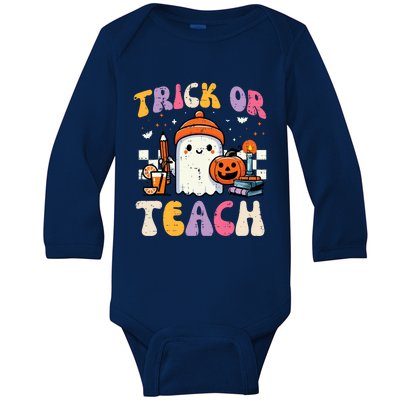 Trick Or Teach Ghost Teacher School Halloween Baby Long Sleeve Bodysuit