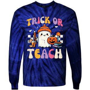 Trick Or Teach Ghost Teacher School Halloween Tie-Dye Long Sleeve Shirt