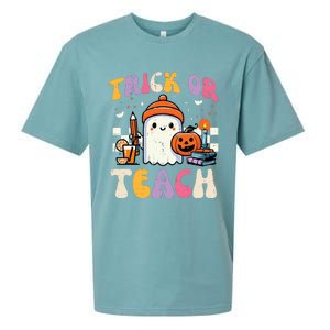 Trick Or Teach Ghost Teacher School Halloween Sueded Cloud Jersey T-Shirt