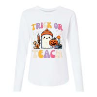 Trick Or Teach Ghost Teacher School Halloween Womens Cotton Relaxed Long Sleeve T-Shirt