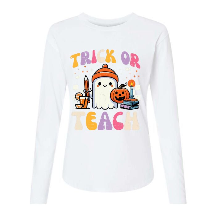 Trick Or Teach Ghost Teacher School Halloween Womens Cotton Relaxed Long Sleeve T-Shirt