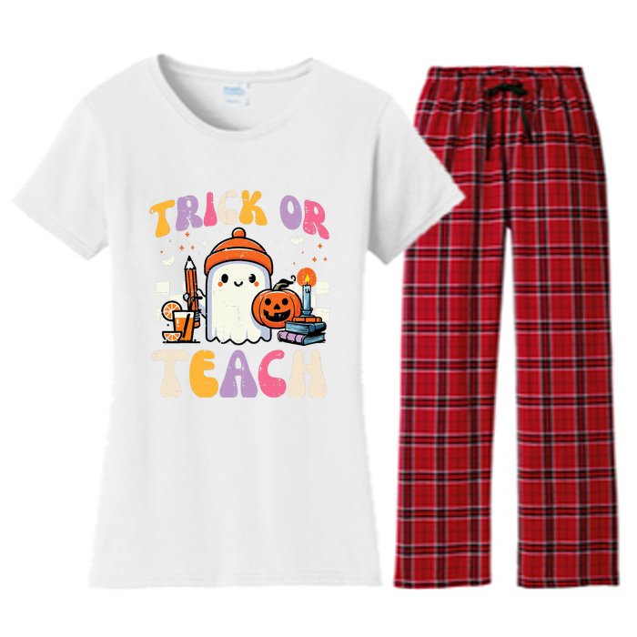 Trick Or Teach Ghost Teacher School Halloween Women's Flannel Pajama Set