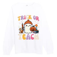 Trick Or Teach Ghost Teacher School Halloween Premium Crewneck Sweatshirt