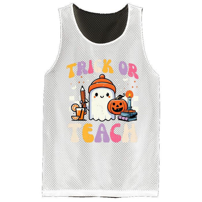 Trick Or Teach Ghost Teacher School Halloween Mesh Reversible Basketball Jersey Tank