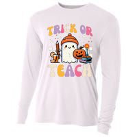 Trick Or Teach Ghost Teacher School Halloween Cooling Performance Long Sleeve Crew