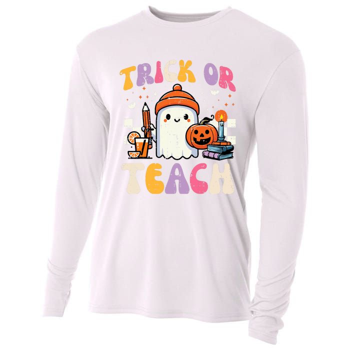 Trick Or Teach Ghost Teacher School Halloween Cooling Performance Long Sleeve Crew