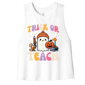 Trick Or Teach Ghost Teacher School Halloween Women's Racerback Cropped Tank