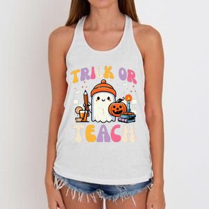 Trick Or Teach Ghost Teacher School Halloween Women's Knotted Racerback Tank