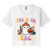 Trick Or Teach Ghost Teacher School Halloween Women's Crop Top Tee