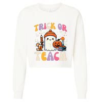 Trick Or Teach Ghost Teacher School Halloween Cropped Pullover Crew