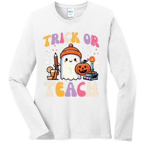 Trick Or Teach Ghost Teacher School Halloween Ladies Long Sleeve Shirt