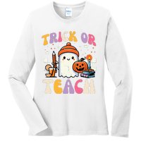 Trick Or Teach Ghost Teacher School Halloween Ladies Long Sleeve Shirt