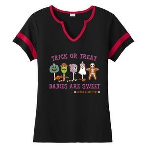 Trick Or Treat Are Sweet Labor And Delivery Halloween Cute Gift Ladies Halftime Notch Neck Tee