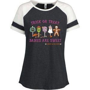 Trick Or Treat Are Sweet Labor And Delivery Halloween Cute Gift Enza Ladies Jersey Colorblock Tee