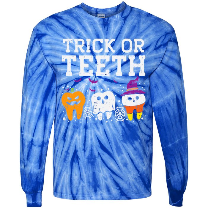 Trick Or Teeth Halloween Costumes Dental Assistant Dentist Gift Tie-Dye Long Sleeve Shirt