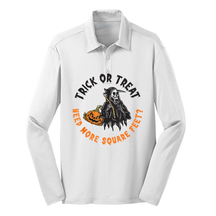 Trick Or Treat Spooky Witch Halloween Need More Square Feet Silk Touch Performance Long Sleeve Polo