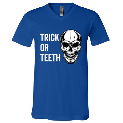 Trick Or Teeth Halloween Skeleton Dentist Funny Gift Funny Gift V-Neck T-Shirt