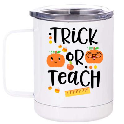 Trick Or Teach Cute Halloween Proud Teacher Costume Gift 12 oz Stainless Steel Tumbler Cup