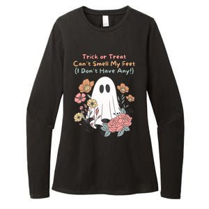 Trick Or Treat Smell My Feet Cute Ghost Halloween Floral Gift Womens CVC Long Sleeve Shirt