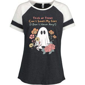 Trick Or Treat Smell My Feet Cute Ghost Halloween Floral Gift Enza Ladies Jersey Colorblock Tee