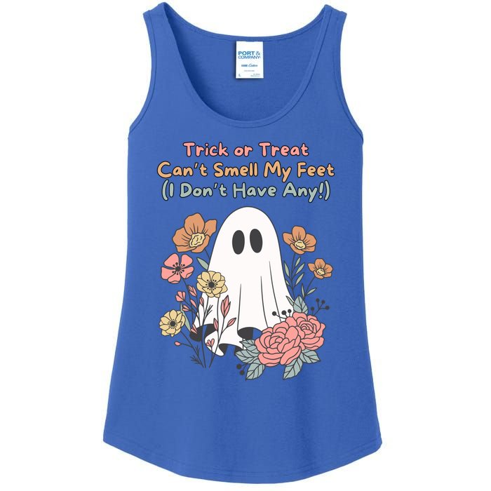 Trick Or Treat Smell My Feet Cute Ghost Halloween Floral Gift Ladies Essential Tank