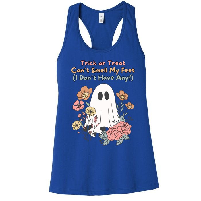 Trick Or Treat Smell My Feet Cute Ghost Halloween Floral Gift Women's Racerback Tank