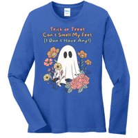 Trick Or Treat Smell My Feet Cute Ghost Halloween Floral Gift Ladies Long Sleeve Shirt