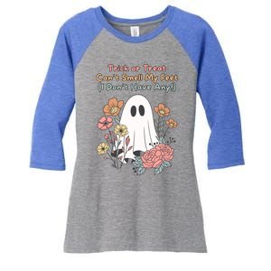 Trick Or Treat Smell My Feet Cute Ghost Halloween Floral Gift Women's Tri-Blend 3/4-Sleeve Raglan Shirt