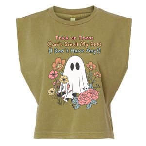 Trick Or Treat Smell My Feet Cute Ghost Halloween Floral Gift Garment-Dyed Women's Muscle Tee