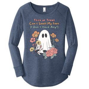 Trick Or Treat Smell My Feet Cute Ghost Halloween Floral Gift Women's Perfect Tri Tunic Long Sleeve Shirt