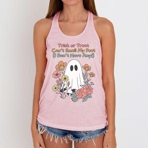 Trick Or Treat Smell My Feet Cute Ghost Halloween Floral Gift Women's Knotted Racerback Tank