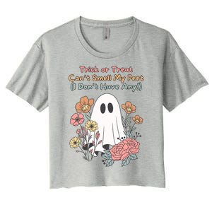 Trick Or Treat Smell My Feet Cute Ghost Halloween Floral Gift Women's Crop Top Tee