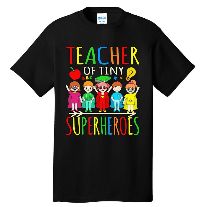 Teacher Of Tiny Superheroes First Day Back To School Graphic Tall T-Shirt