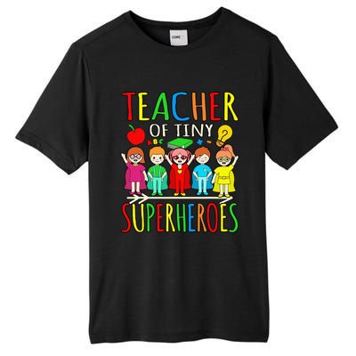 Teacher Of Tiny Superheroes First Day Back To School Graphic Tall Fusion ChromaSoft Performance T-Shirt