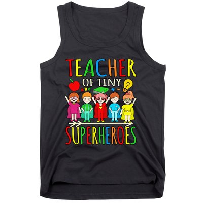 Teacher Of Tiny Superheroes First Day Back To School Graphic Tank Top