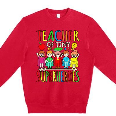 Teacher Of Tiny Superheroes First Day Back To School Graphic Premium Crewneck Sweatshirt