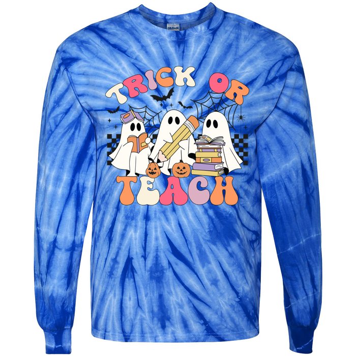 Trick Or Teach Funny Teacher Halloween Costume 2024 Boo Gift Tie-Dye Long Sleeve Shirt