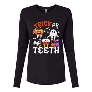 Trick Or Teeth Treating Candy Pumpkin Boo Tooth Dental Squad Cool Gift Womens Cotton Relaxed Long Sleeve T-Shirt