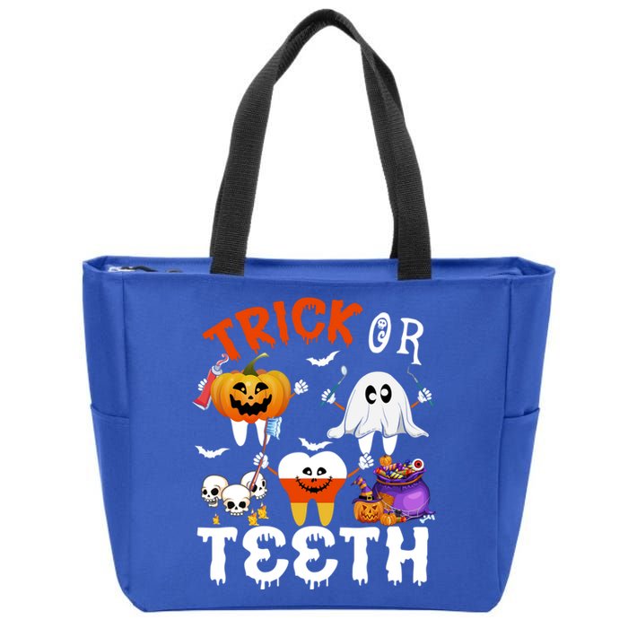 Trick Or Teeth Treating Candy Pumpkin Boo Tooth Dental Squad Cool Gift Zip Tote Bag